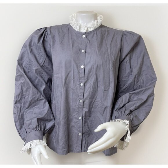 Recollections High Neck Blouse Womens XL Gray Modest Homesteader Reenactment - Picture 1 of 10